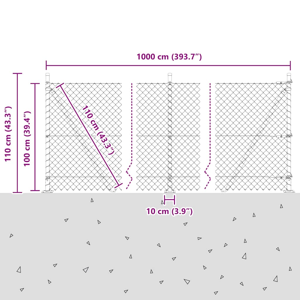 Welded Wire Fence with Concrete Base 10 x 1 m (W x H)
