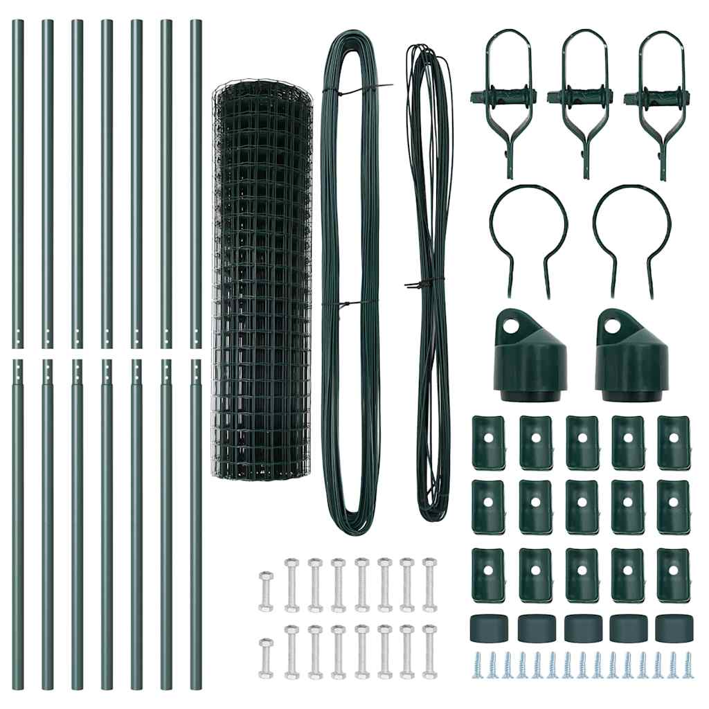 Fence with Post Green 1 x 10 m Steel and PVC