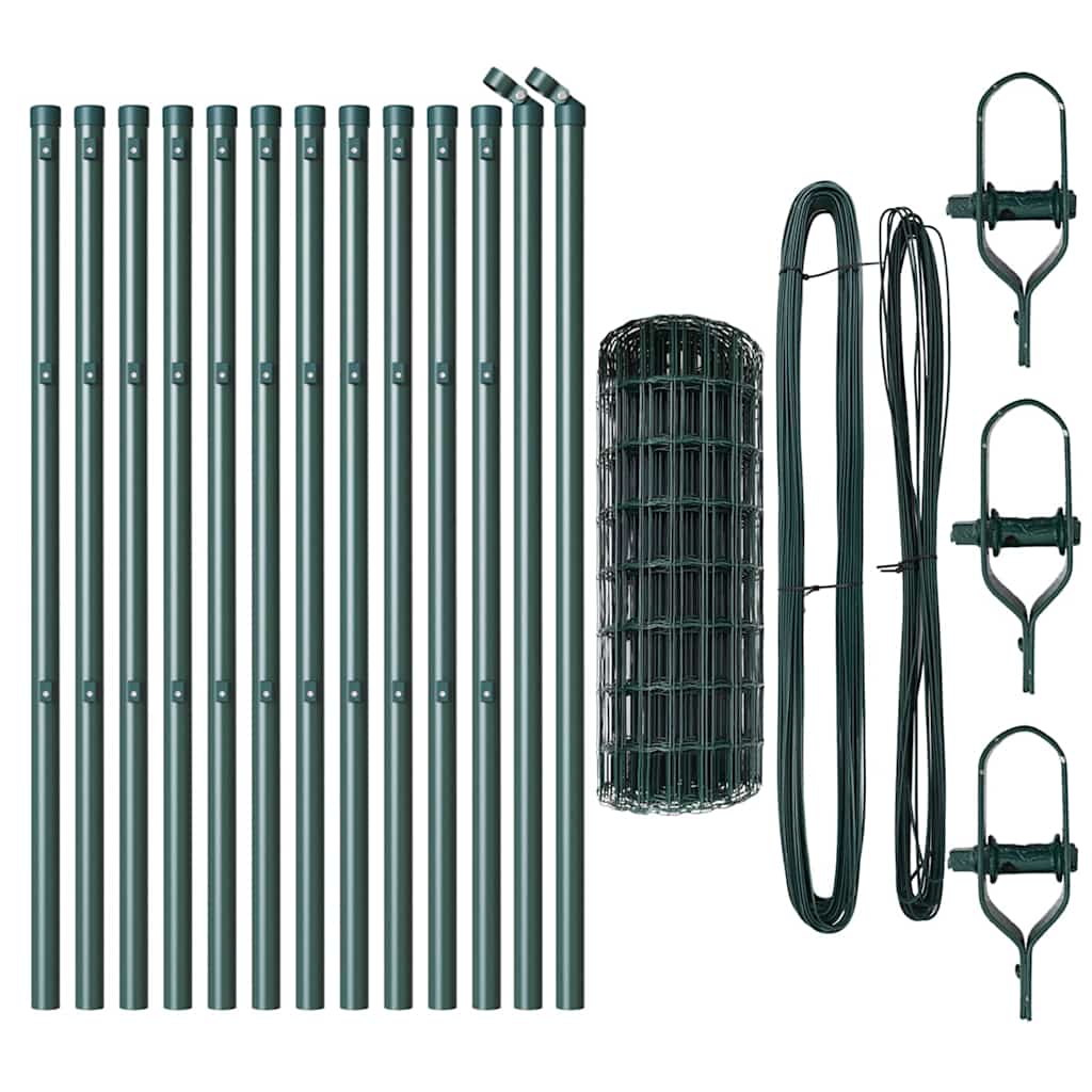 Fence with Post Green 0.6 x 25 m Steel and PVC