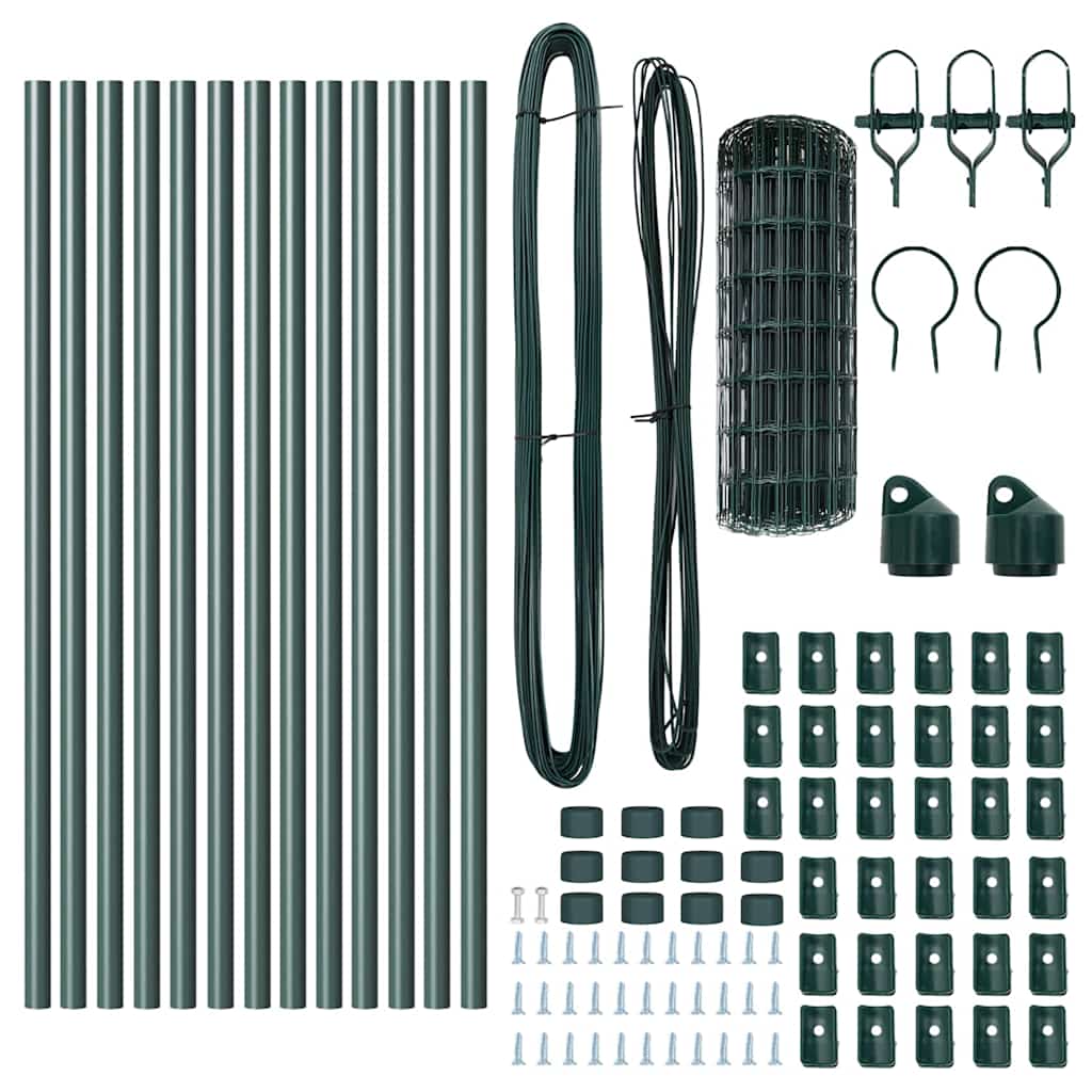 Fence with Post Green 0.6 x 25 m Steel and PVC