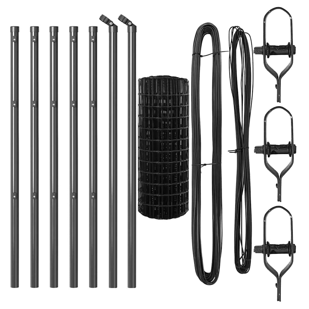 Fence with Post Grey 0.8 x 10 m Steel and PVC