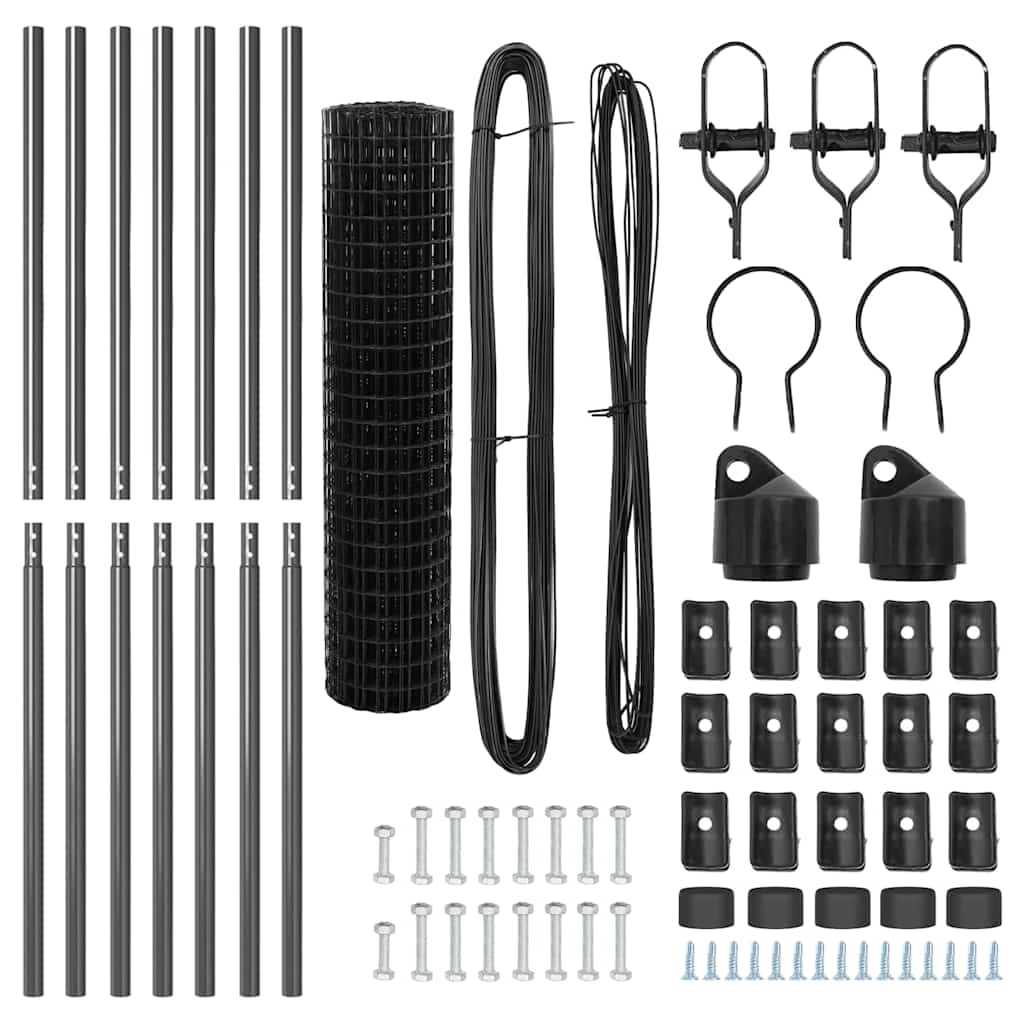 Fence with Post Grey 1.4 x 10 m Steel and PVC