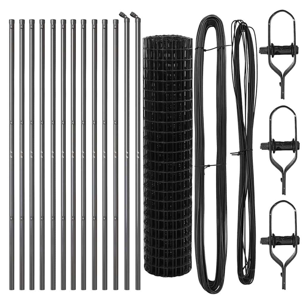 Fence with Post Grey 1 x 25 m Steel and PVC