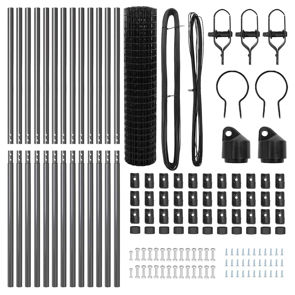 Fence with Post Grey 1 x 25 m Steel and PVC