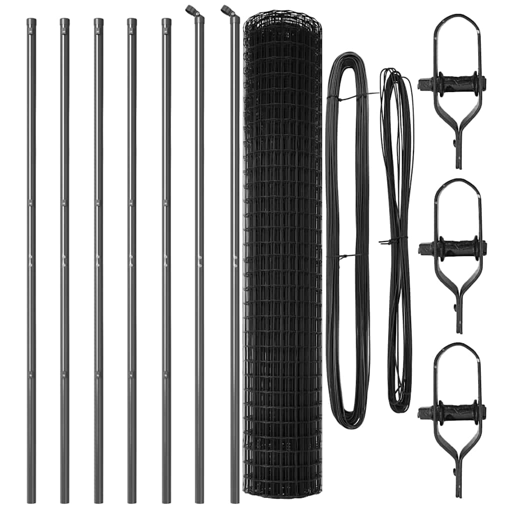 Fence with Post Grey 1.5 x 10 m Steel