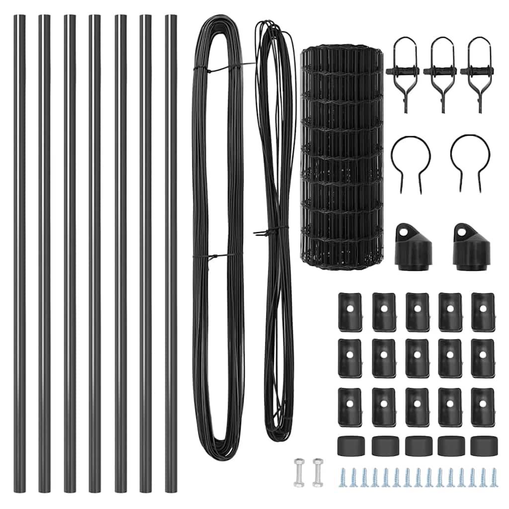 Fence with Post Grey 0.8 x 25 m Steel