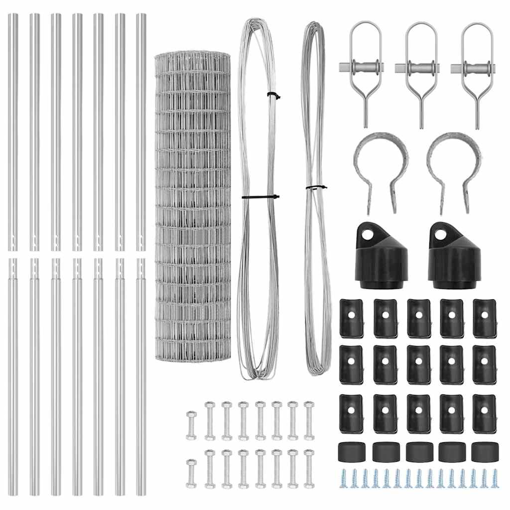 Fence with Post Silver 1 x 10 m Steel and PVC