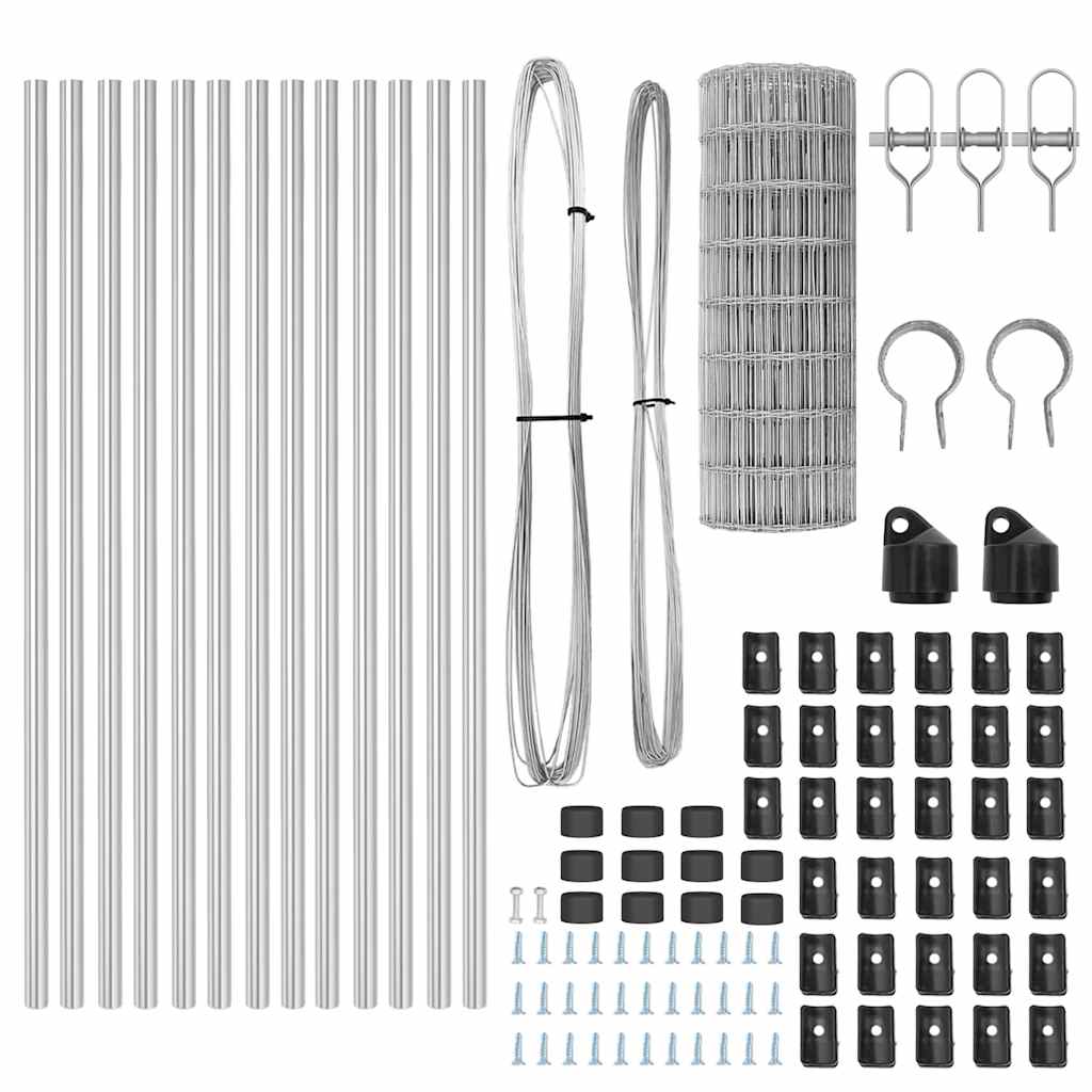 Fence with Post Silver 0.6 x 25 m Steel and PVC