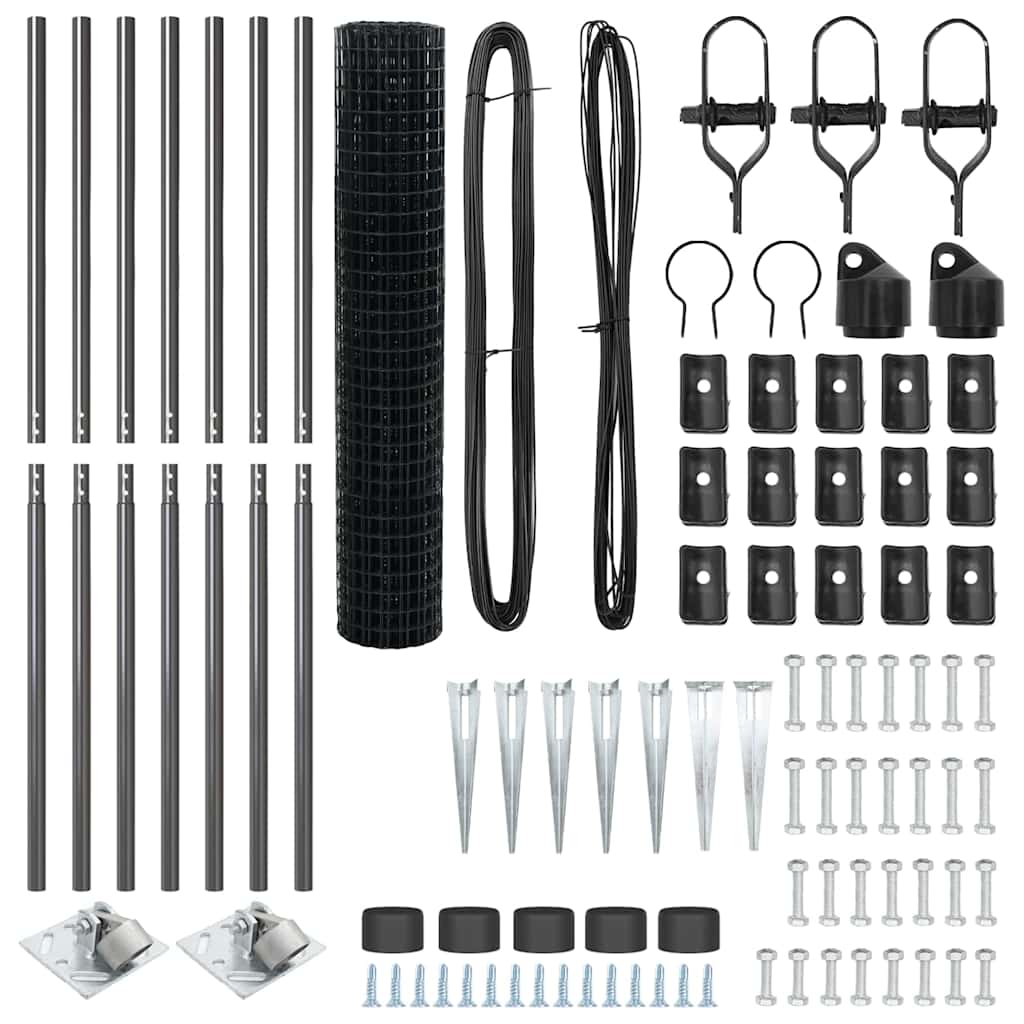Fence with Post Grey 1.6 x 10 m Steel and PVC