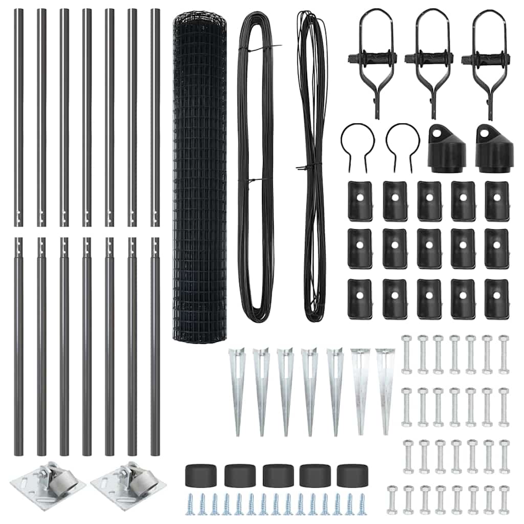 Fence with Post Grey 1.6 x 10 m Steel and PVC