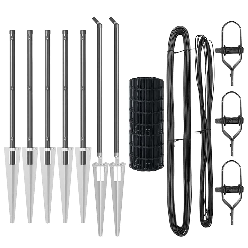 Fence with Post Grey 0.4 x 10 m Steel and PVC