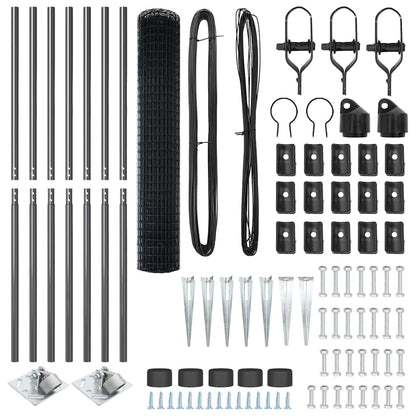 Fence with Post Grey 1.5 x 10 m Steel and PVC