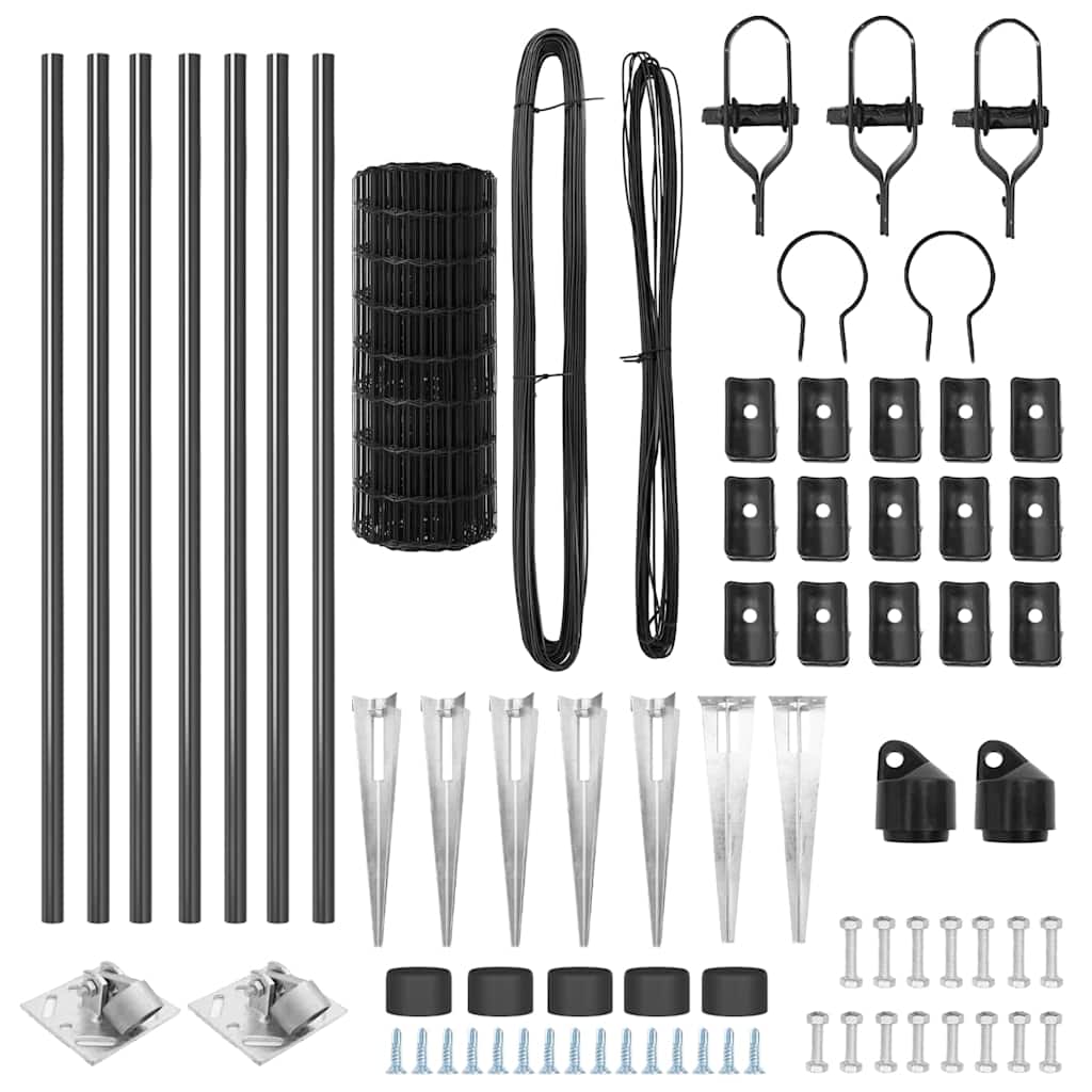 Fence with Post Grey 0.6 x 10 m Steel and PVC