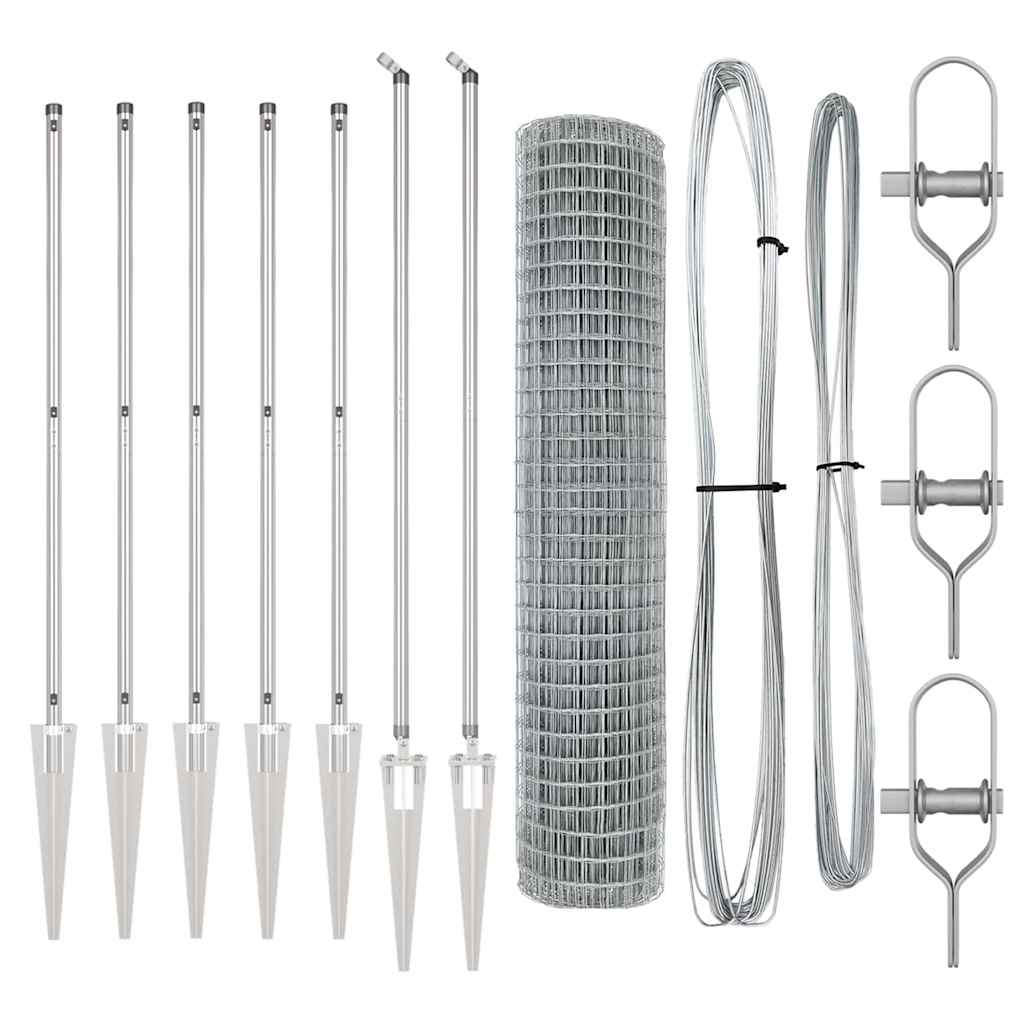 Fence with Post Silver 1.6 x 10 m Steel