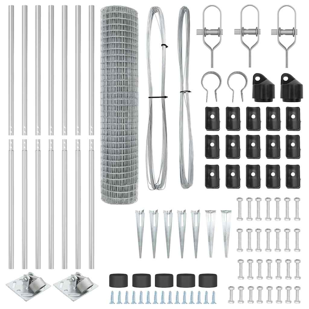 Fence with Post Silver 1.6 x 10 m Steel