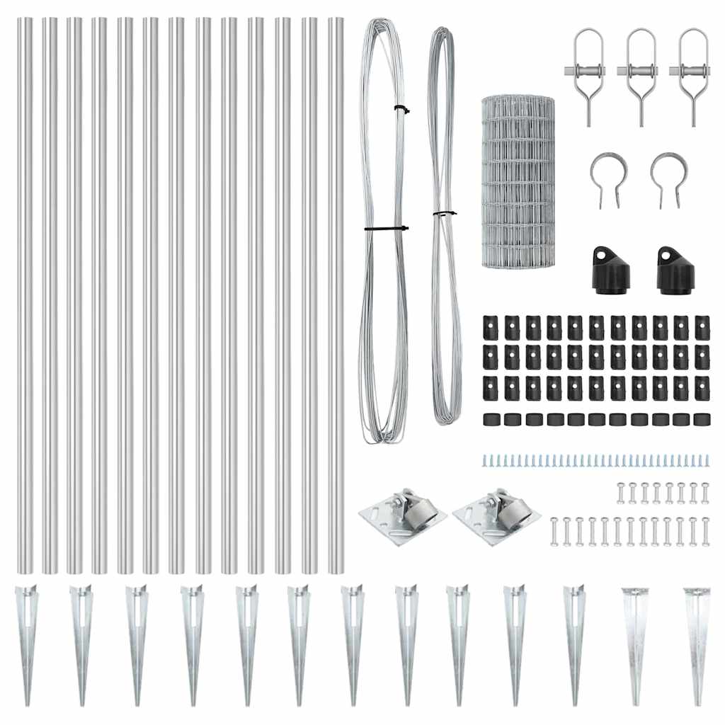 Fence with Post Silver 0.4 x 10 m Steel