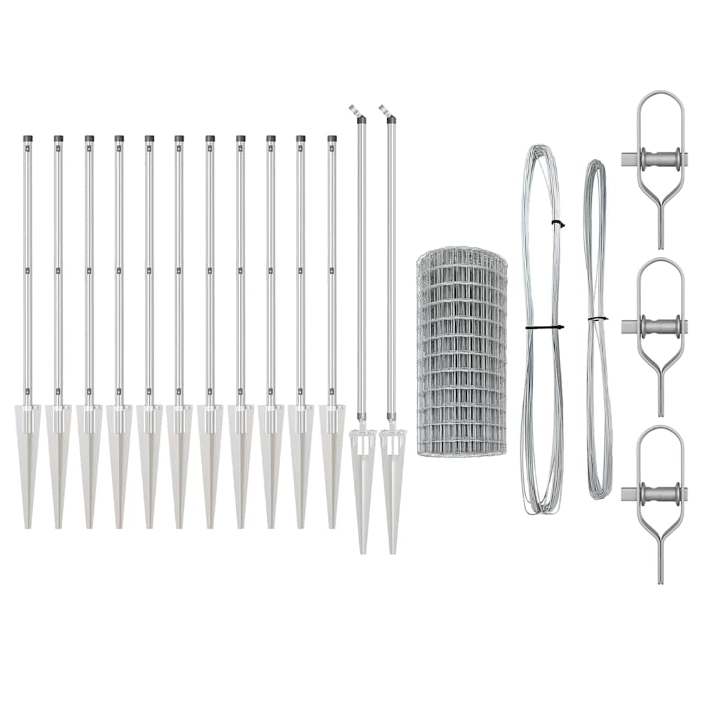 Fence with Post Silver 0.8 x 25 m Steel