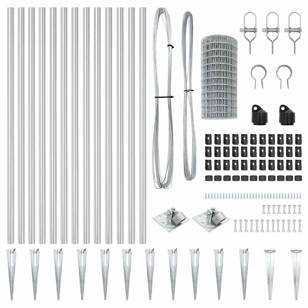 Fence with Post Silver 0.4 x 50 m Steel