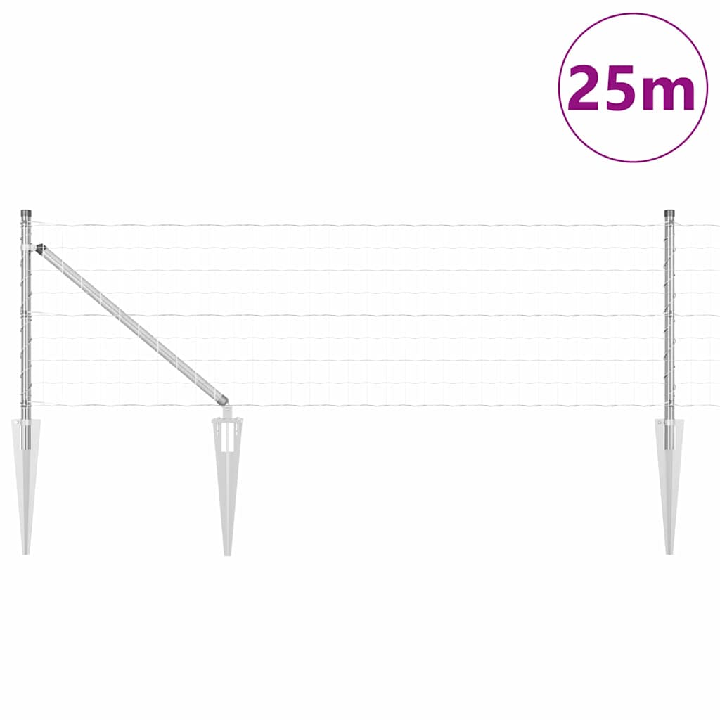 Fence with Post Silver 0.4 x 25 m Steel