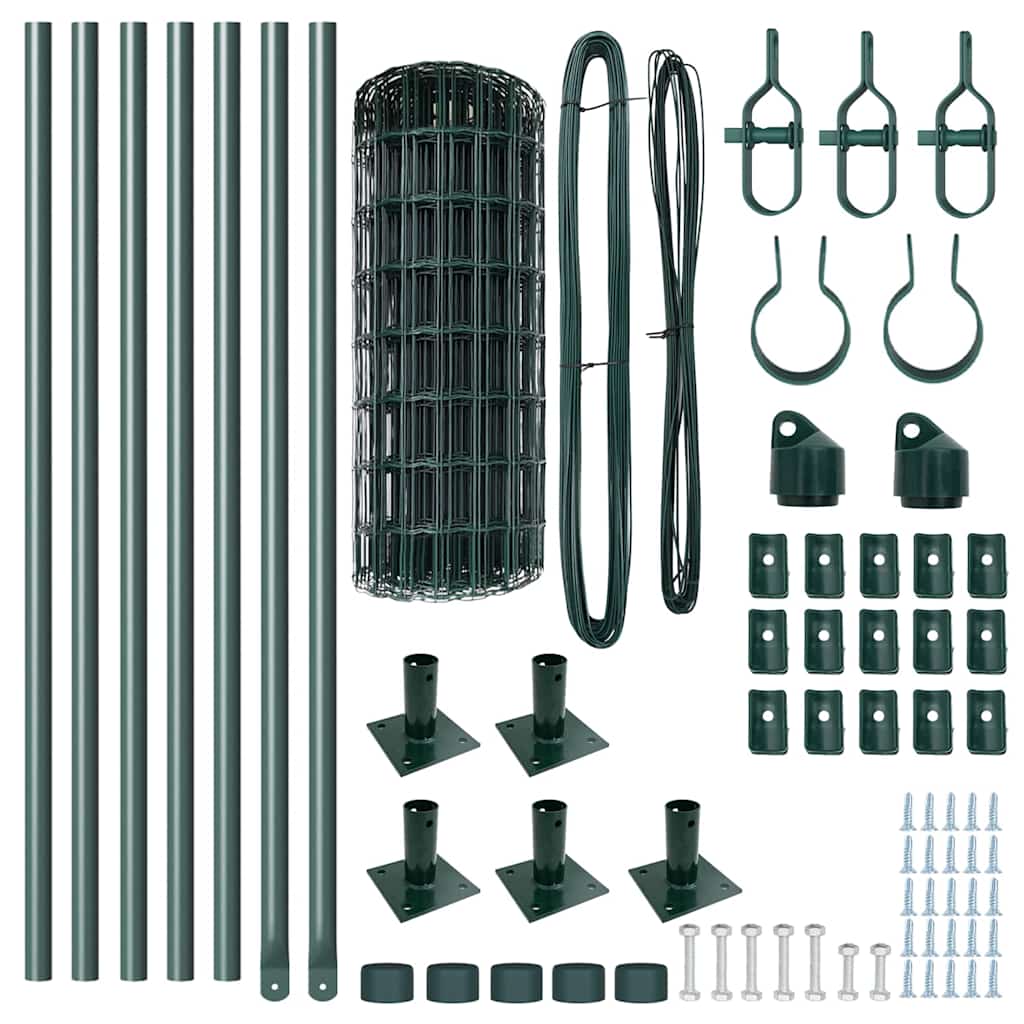 Fence with Post Green 0.4 x 10 m Steel and PVC