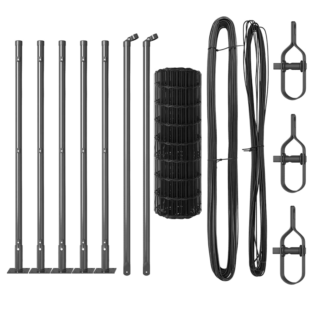 Euro Fence with Concrete Base 10 x 0.6 m PVC-Coated Steel Grey