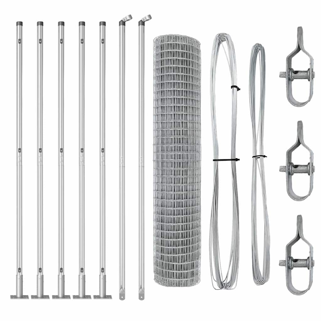 Fence with Post Silver 1.5 x 10 m Steel