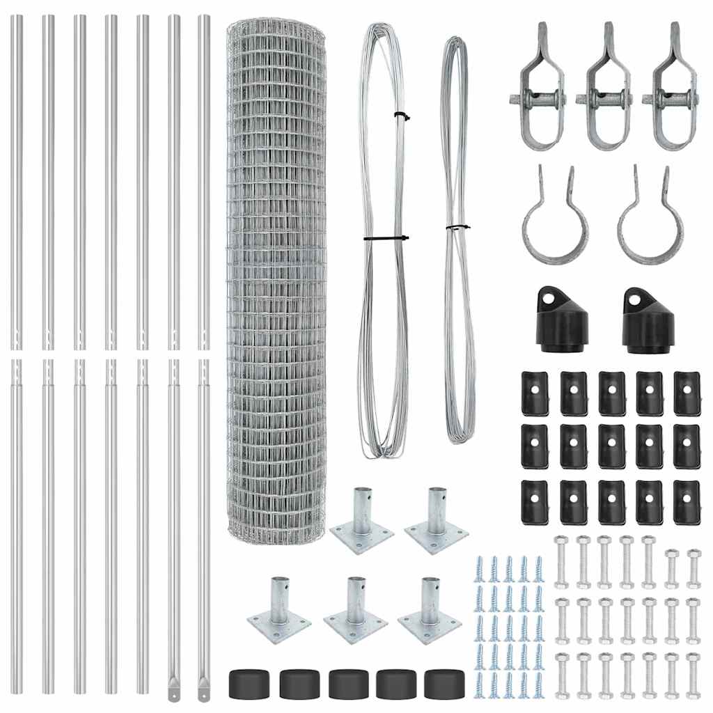 Fence with Post Silver 1.5 x 10 m Steel