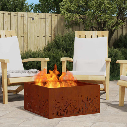 Fire Pit Brown 60 x 60 x 30 cm Weathering Steel