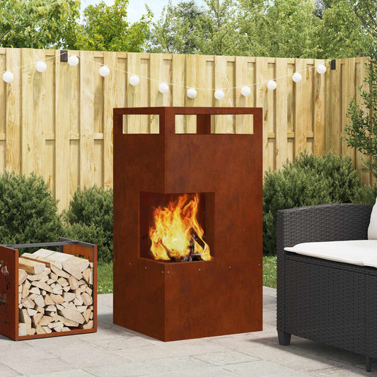 Fire Pit Brown 50 x 50 x 100 cm Weathering Steel