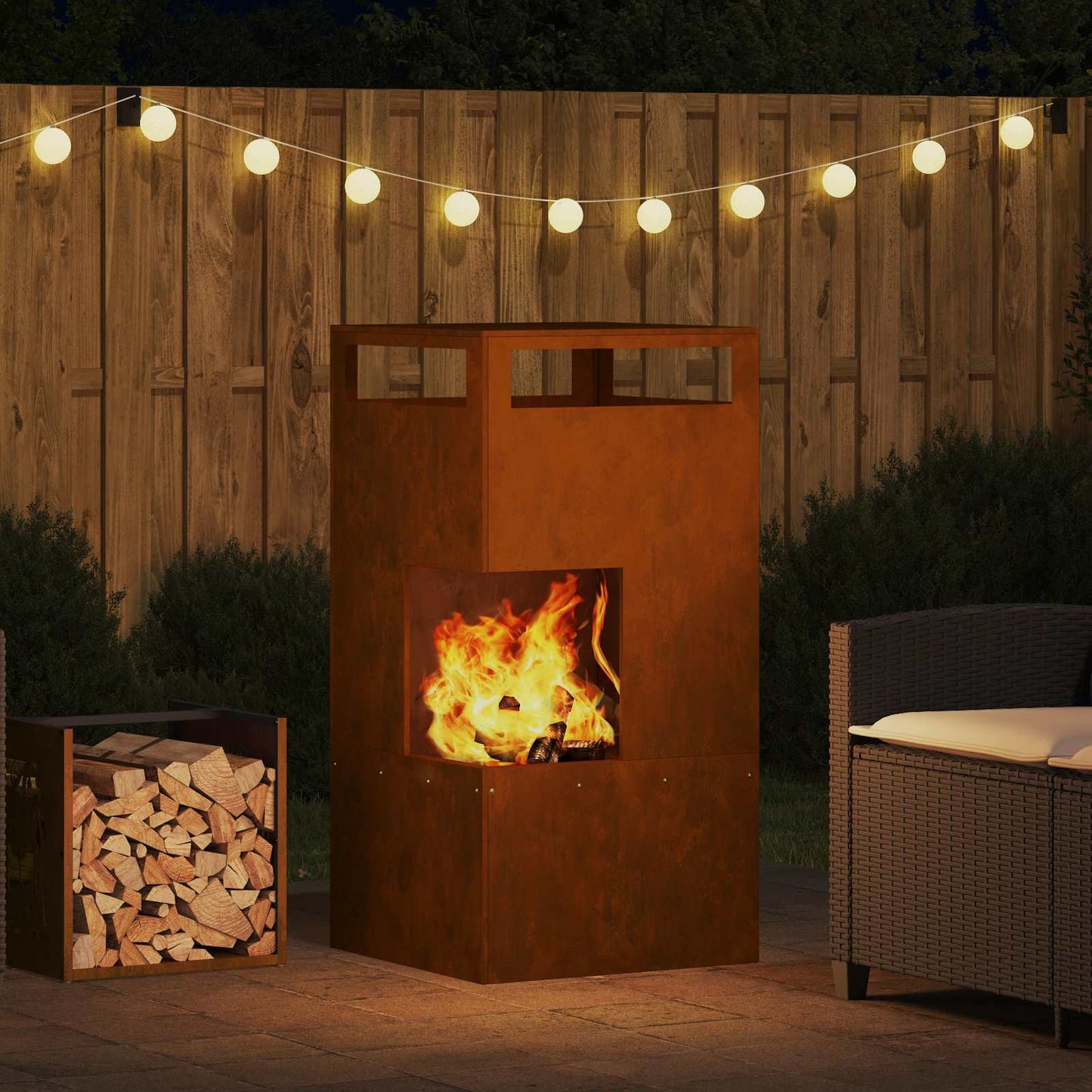 Fire Pit Brown 50 x 50 x 100 cm Weathering Steel