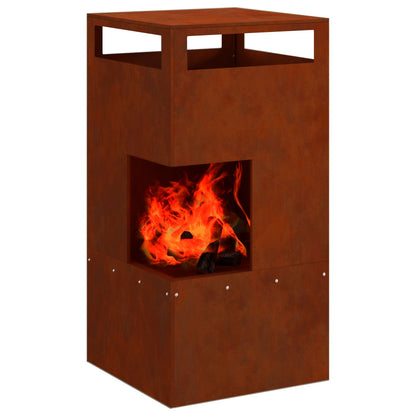 Fire Pit Brown 50 x 50 x 100 cm Weathering Steel