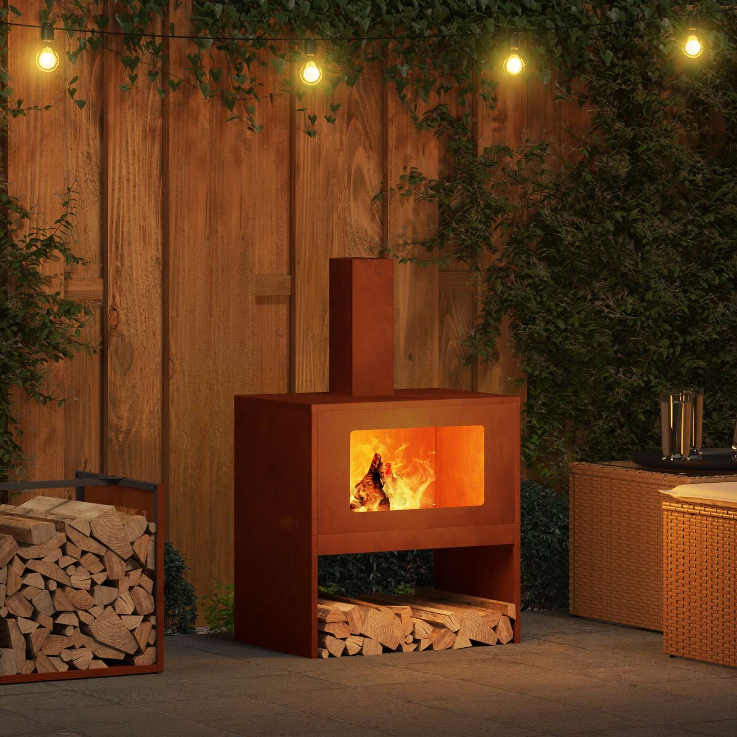 Fire Pit Brown 60 x 40 x 96 cm Weathering Steel