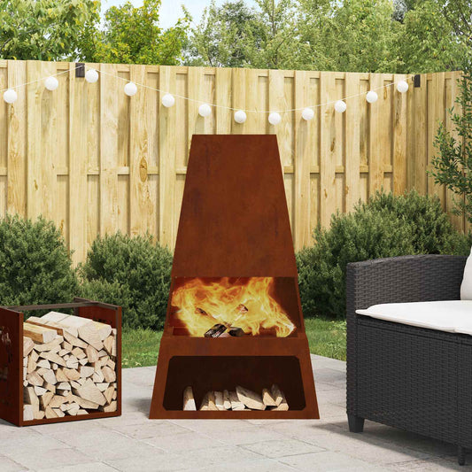 Fire Pit Brown 60 x 35 x 100 cm Weathering Steel