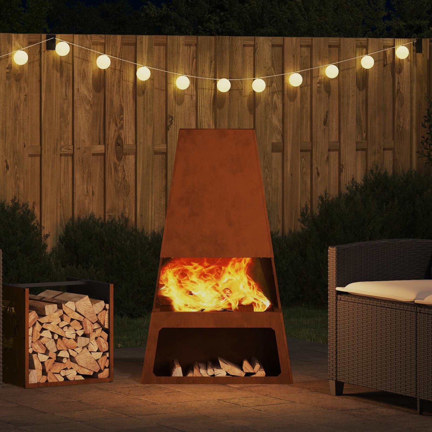 Fire Pit Brown 60 x 35 x 100 cm Weathering Steel