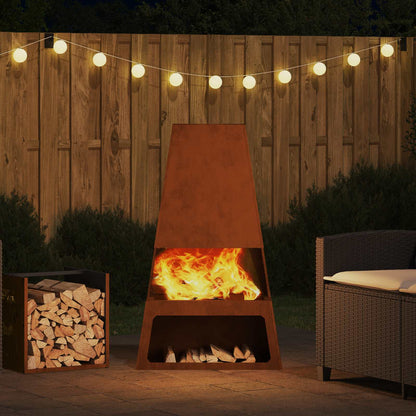 Fire Pit Brown 60 x 35 x 100 cm Weathering Steel