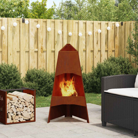 Fire Pit Brown 50 x 50 x 95 cm Weathering Steel