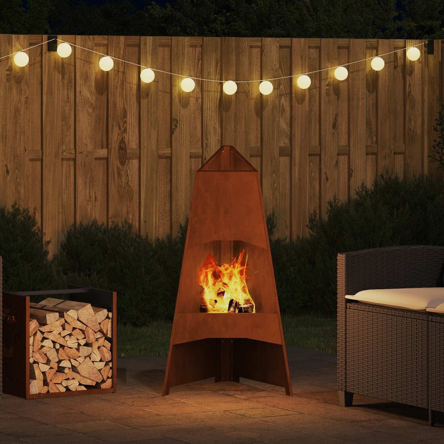 Fire Pit Brown 50 x 50 x 95 cm Weathering Steel