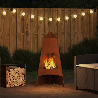Fire Pit Brown 50 x 50 x 95 cm Weathering Steel