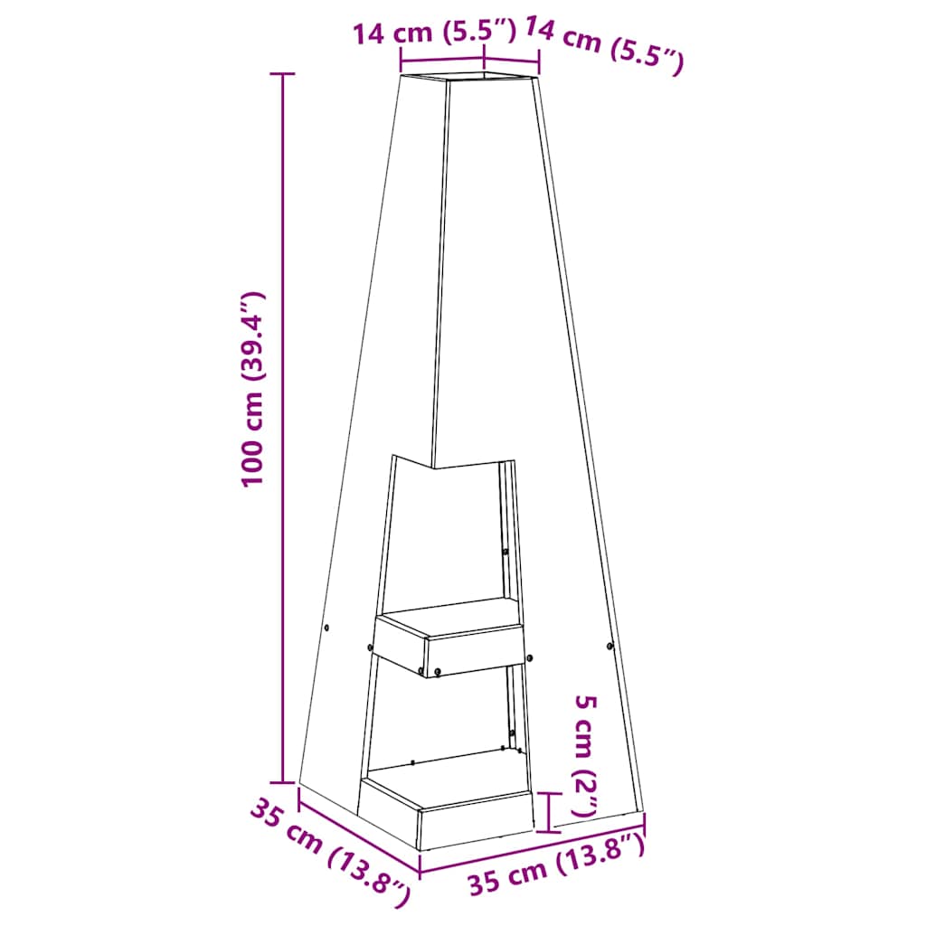 Fire Pit Brown 35 x 35 x 100 cm Steel