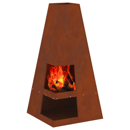 Fire Pit Brown 50 x 50 x 100 cm Weathering Steel