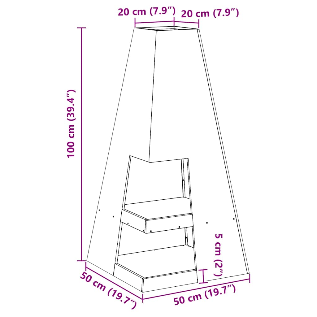 Fire Pit Brown 50 x 50 x 100 cm Steel
