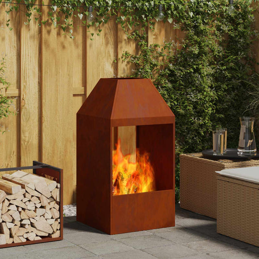 Fire Pit Brown 50 x 50 x 100 cm Weathering Steel
