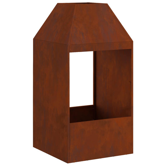 Fire Pit Brown 50 x 50 x 100 cm Weathering Steel