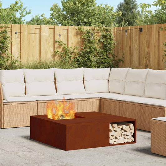 Fire Pit Brown 100 x 100 x 30 cm Weathering Steel