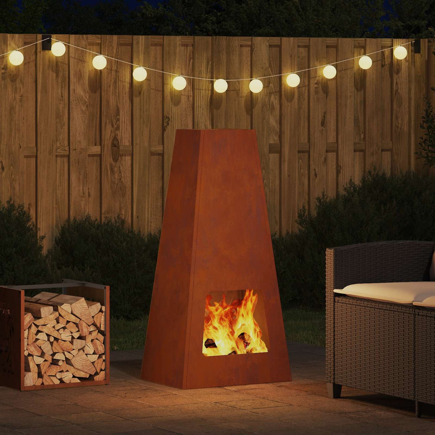 Fire Pit Brown 50 x 35 x 100 cm Weathering Steel