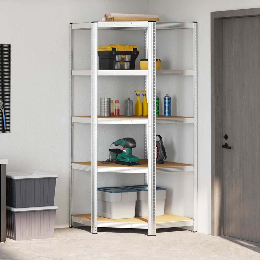 Corner Shelf with Shelf Silver 90 x 90 x 198 cm Engineered Wood