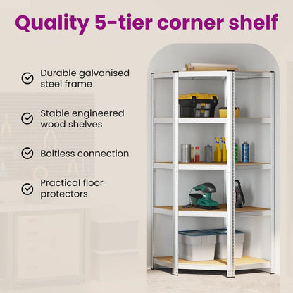 Corner Shelf with Shelf Silver 90 x 90 x 198 cm Engineered Wood