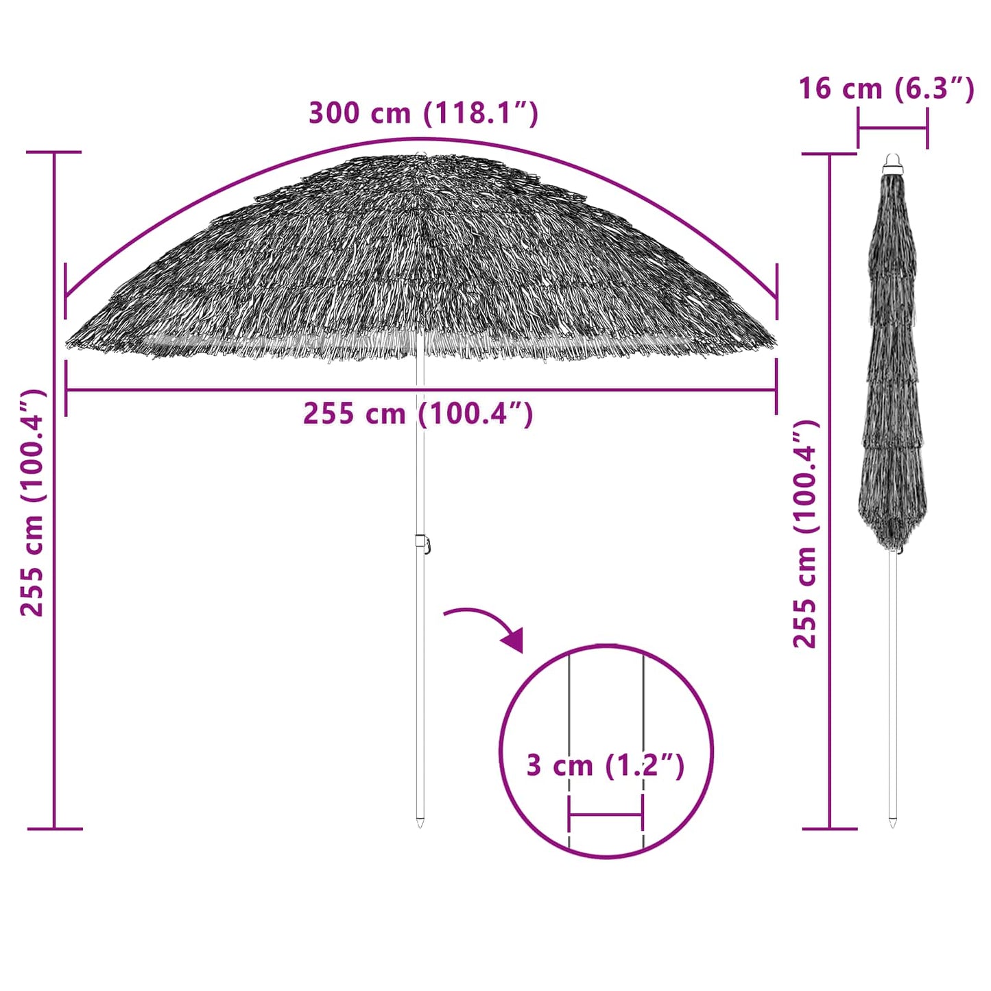 Beach Parasol Natural 255 x 255 x 255 cm Polyester and Steel