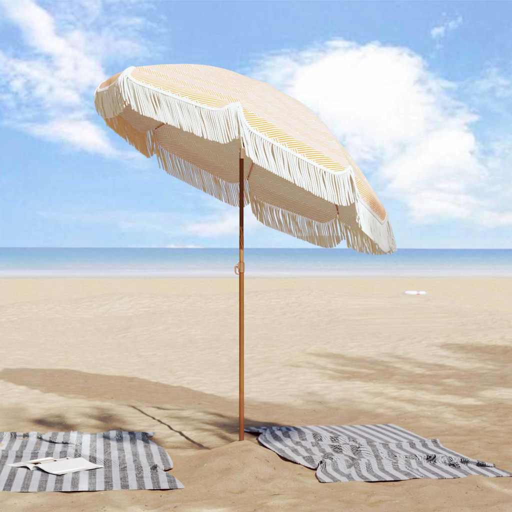 Beach Parasol Yellow and White 160 x 160 x 196 cm