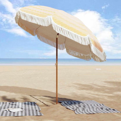 Beach Parasol Yellow and White 205 x 205 x 210 cm
